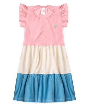 Vestido Infantil Tricolor Rosa - Off White  e Azul Kappes