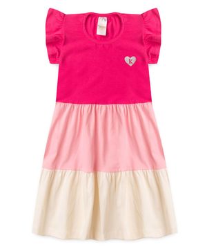 Vestido Infantil Tricolor Pink - Rosa e Off White Kappes