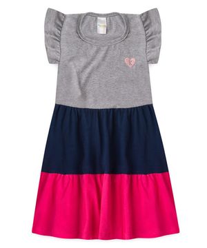 Vestido Infantil Tricolor Mescla Cinza - Azul Marinho e Pink Kappes