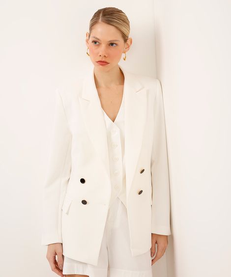 blazer de alfaiataria com ombreira e botões - off white