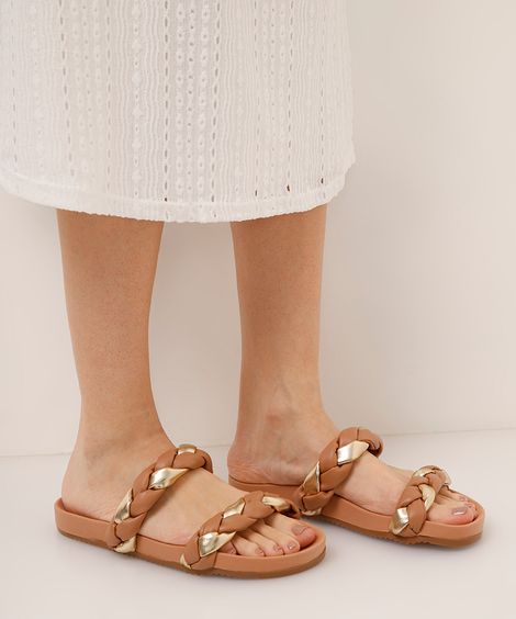 rasteirinha flatform trançada bege