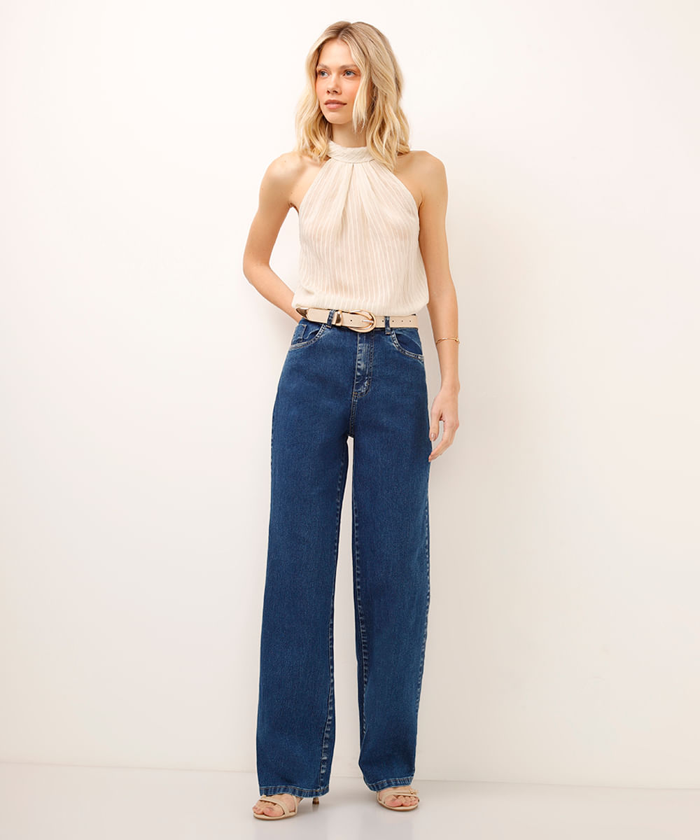 calça jeans wide leg sawary azul