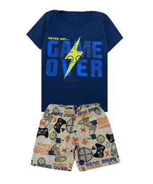 Pijama Infantil Verão Menino Gamer Over Azul Marinho Kappes