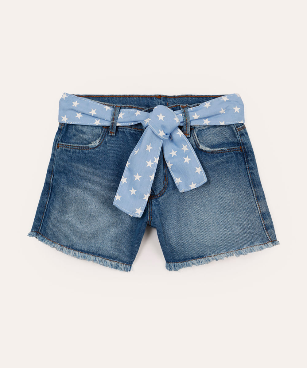 short mom infantil jeans com cinto faixa azul
