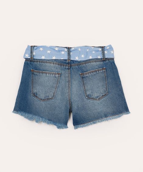 short mom infantil jeans com cinto faixa azul