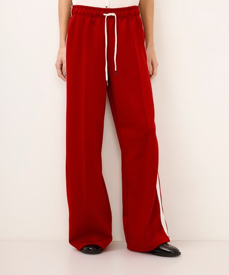 calça wide leg cós com elástico bicolor - cereja