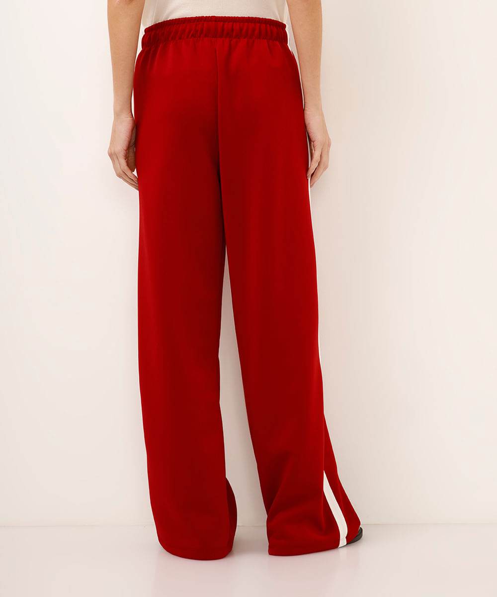 calça wide leg cós com elástico bicolor - cereja