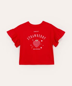 blusa de algodão infantil manga babado vermelha