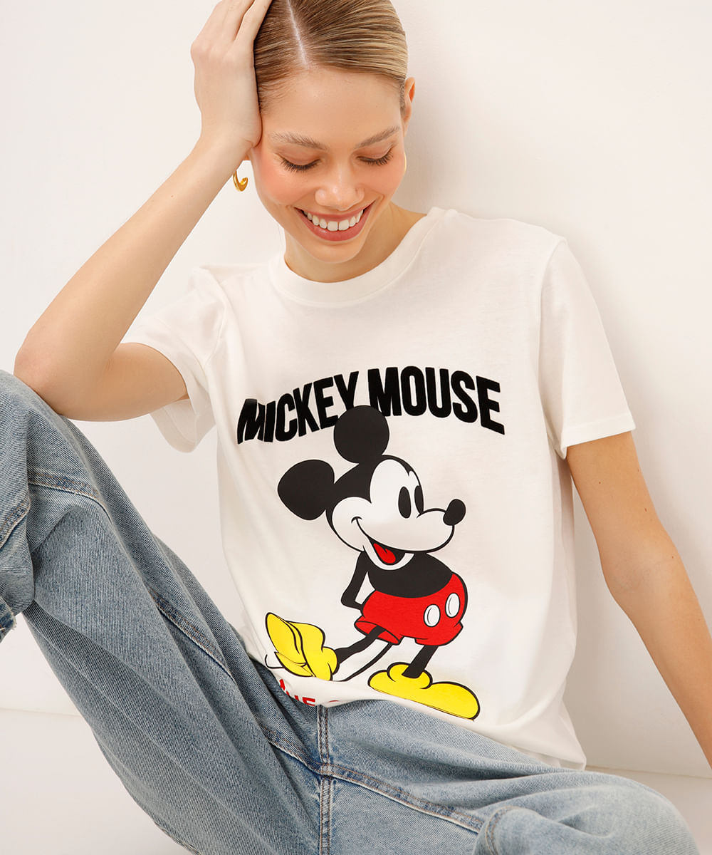 camiseta de algodão mickey off white