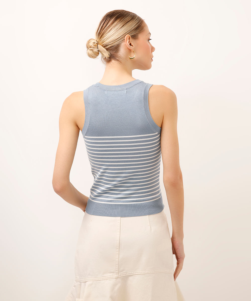regata de tricot listrada azul