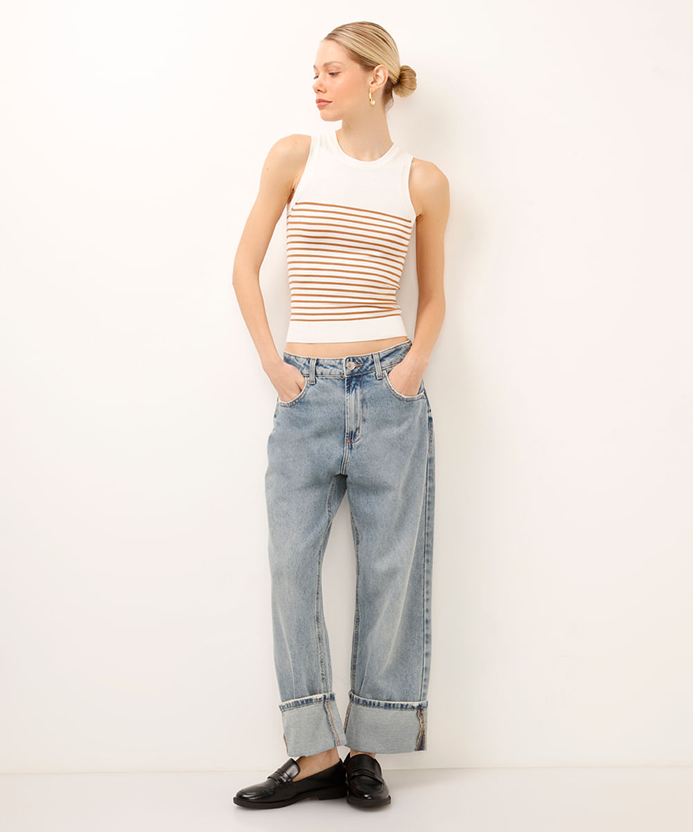 regata de tricot listrada off white