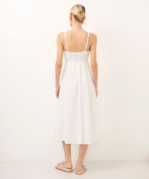 vestido midi de laise decote coração off white