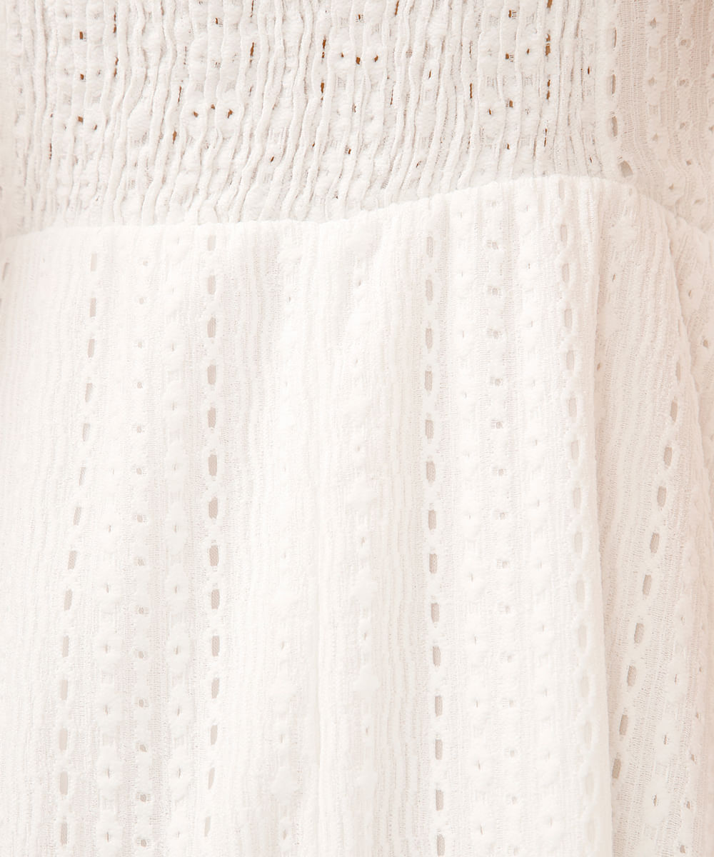 vestido midi de laise decote coração off white