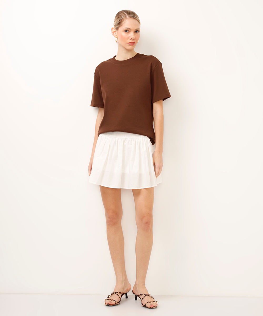 camiseta oversized feminina de algodão peruano interlock marrom