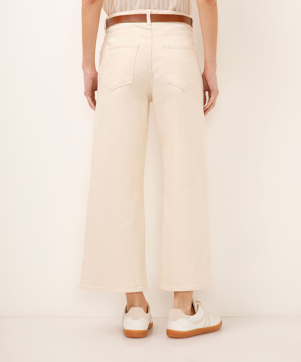 calça wide leg cropped de sarja com cinto off white