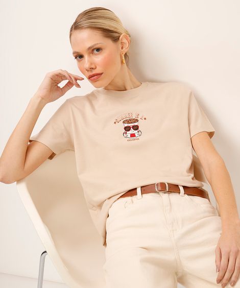 camiseta de algodão iced coffee bege