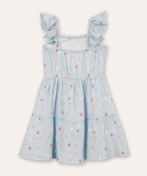 vestido infantil manga babado poá azul