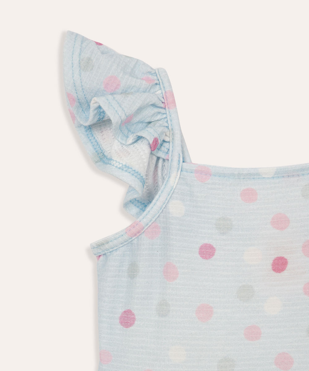 vestido infantil manga babado poá azul