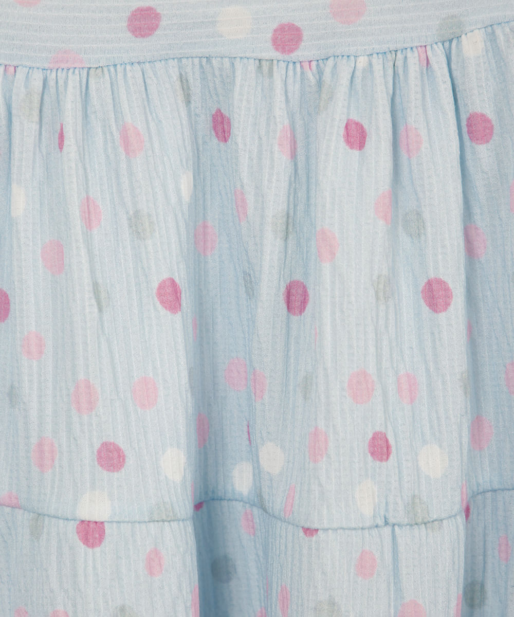 vestido infantil manga babado poá azul