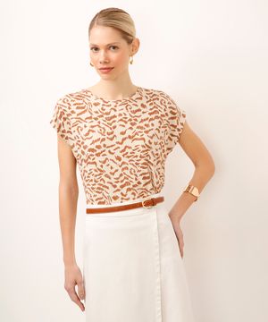 blusa de viscose animal print bege