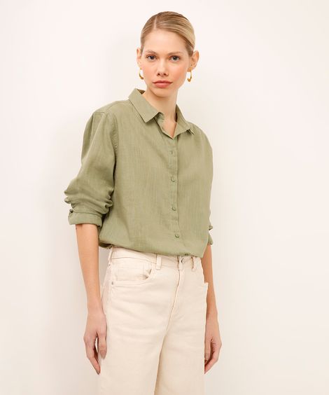 camisa de algodão manga longa verde