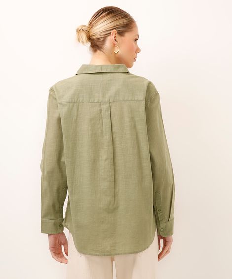 camisa de algodão manga longa verde