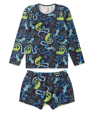 Conjunto Praia Infantil Menino Manga Longa Proteção UV Aventura dos Camuflados Molekada Azul