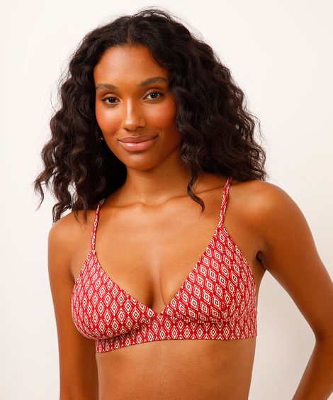 biquíni top triângulo estampado vermelho