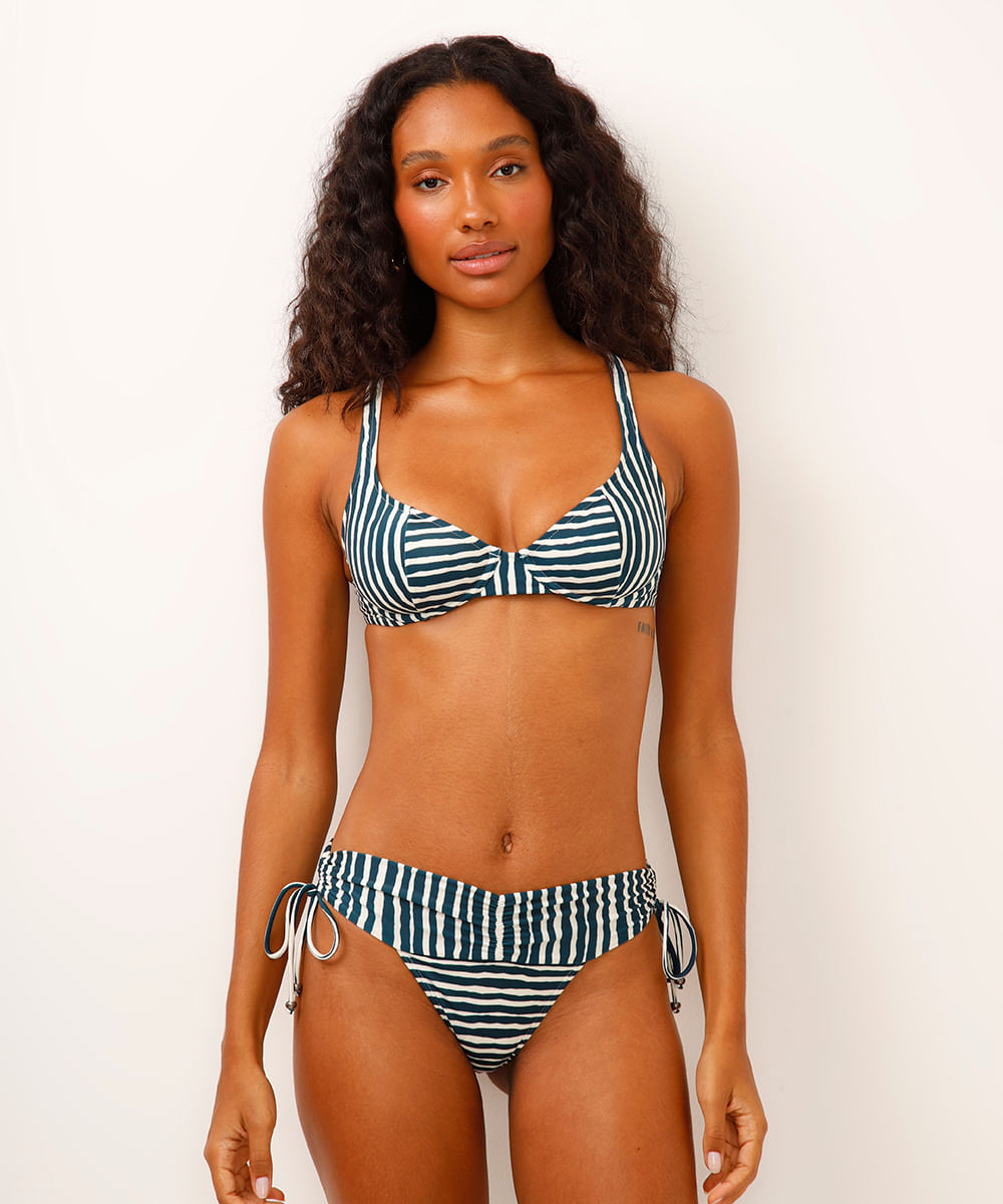 biquíni top meia taça listrado azul