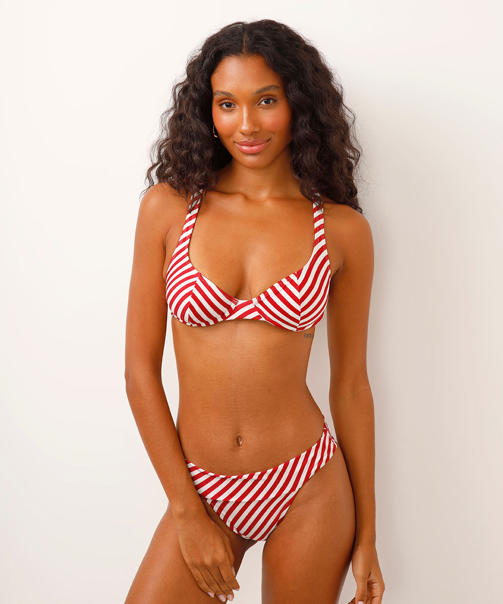 biquíni calcinha tanga listrado vermelho