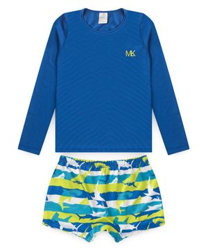 Conjunto Praia Infantil Menino Manga Longa Proteção UV Aventura Submarina Molekada Azul