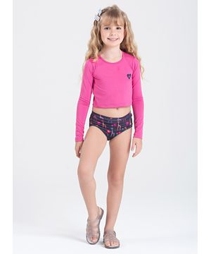 Conjunto Biquíni Infantil Menina Manga Longa Proteção UV Girafinhas Molekada Rosa