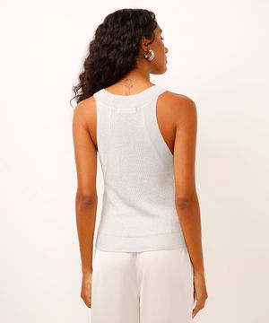 regata de tricot halter neck metalizada prata