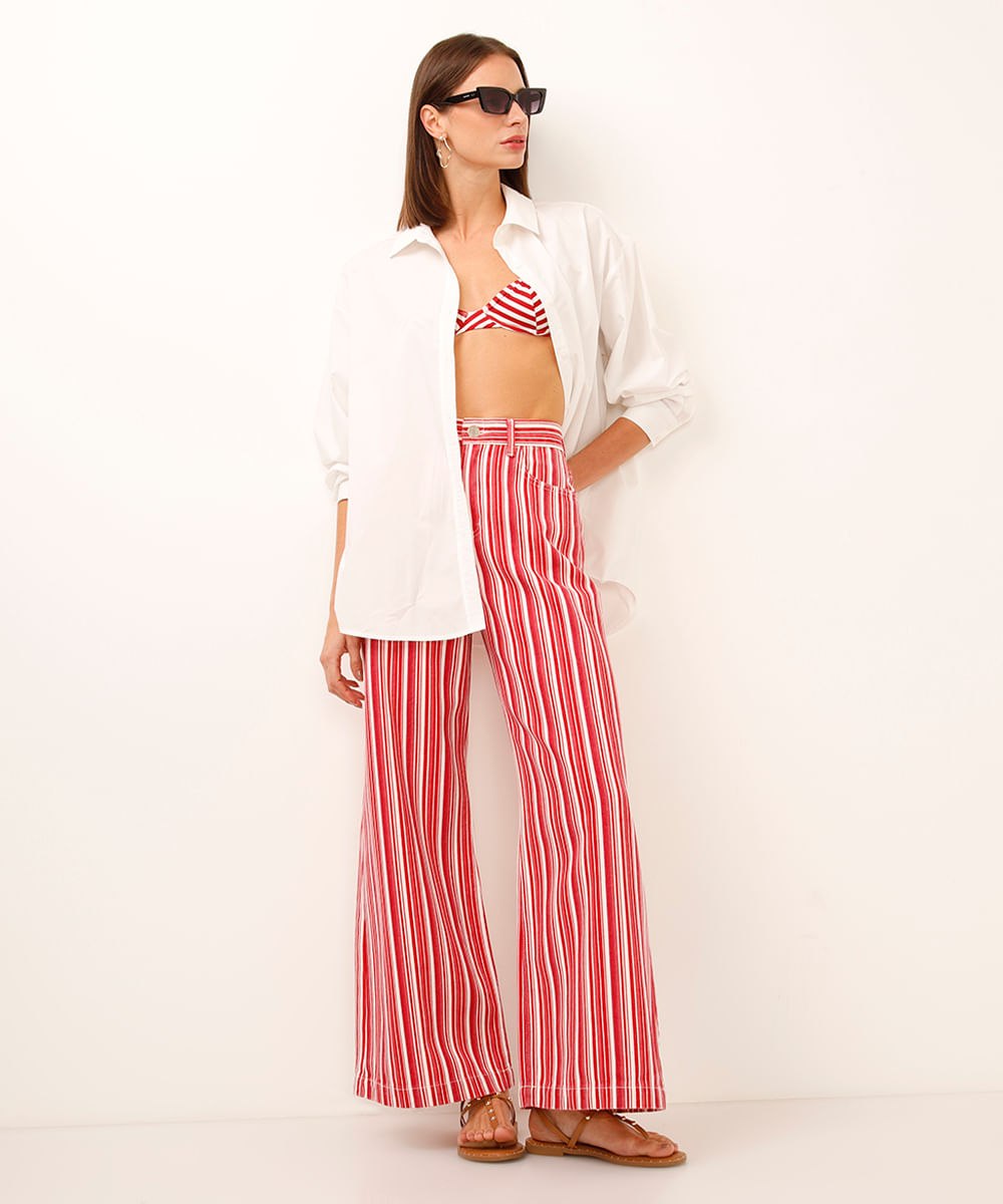 biquíni top meia taça listrado vermelho