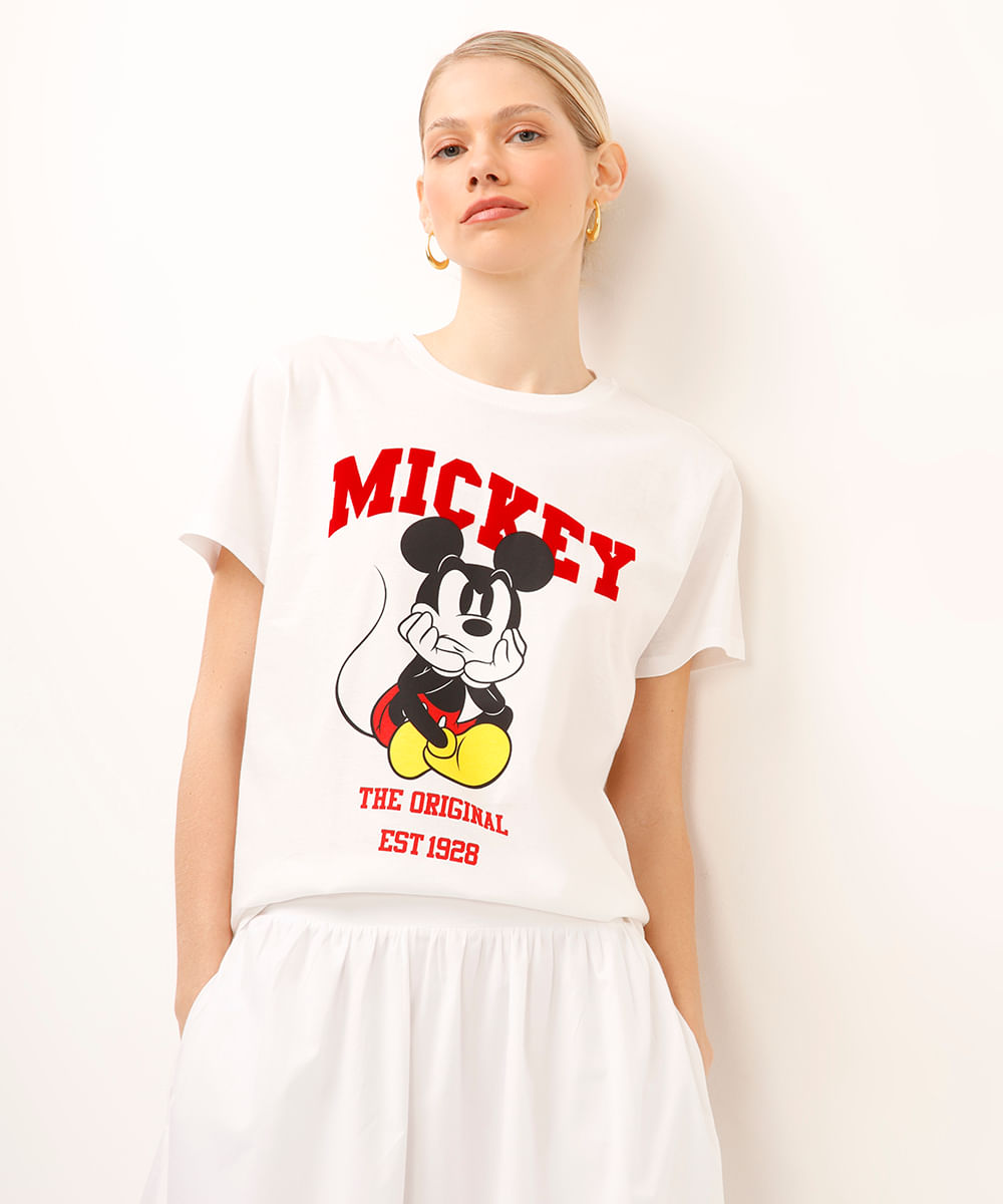 camiseta de algodão mickey off white
