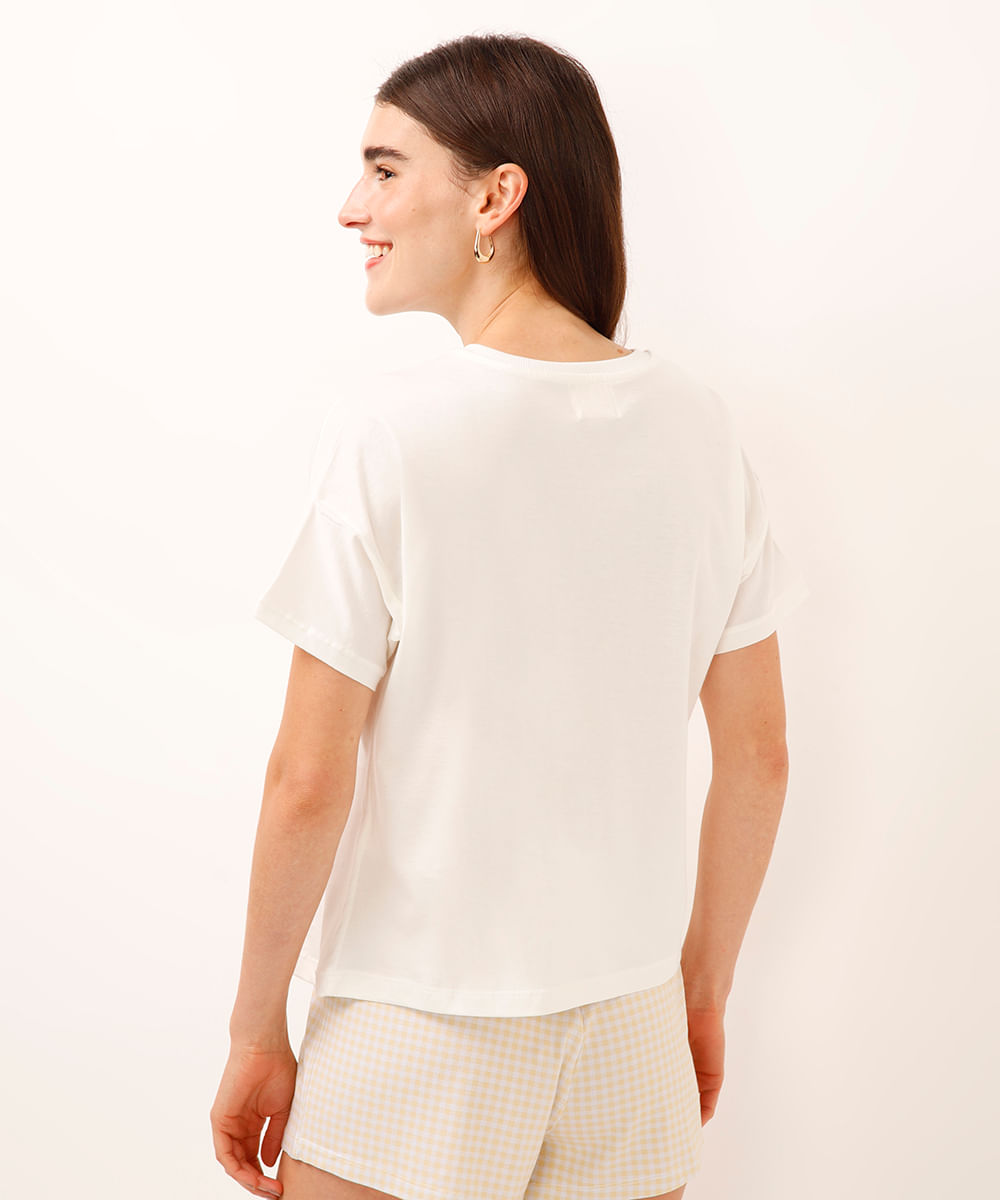 pijama short doll de algodão estampado off white
