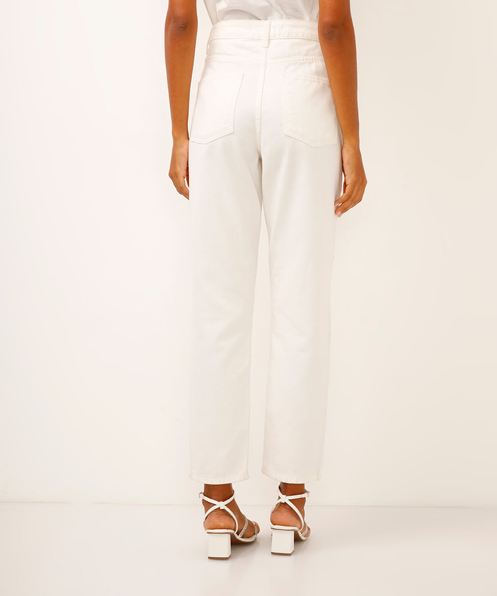 calça mom de sarja com brilhos off white
