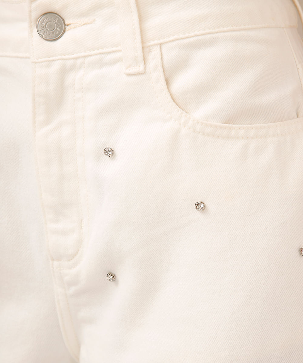 calça mom de sarja com brilhos off white