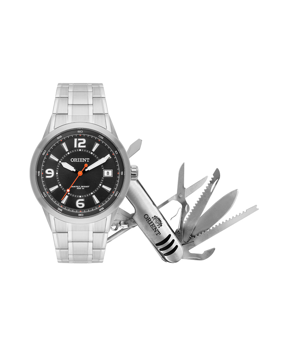 relógio orient analógico calendário mbss1269 k756p2sx prateado