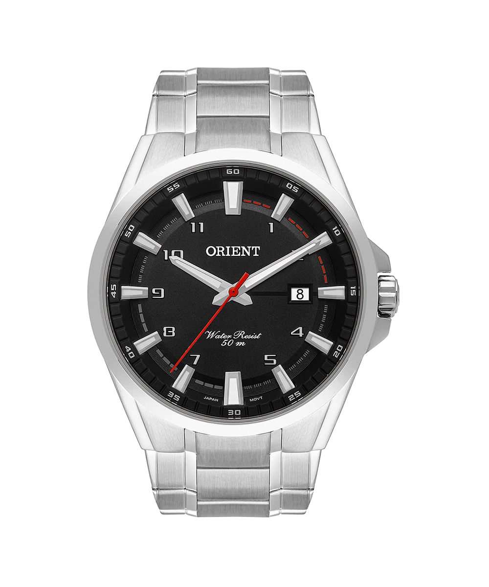 relógio orient analógico calendário mbss1368 p2sx prateado