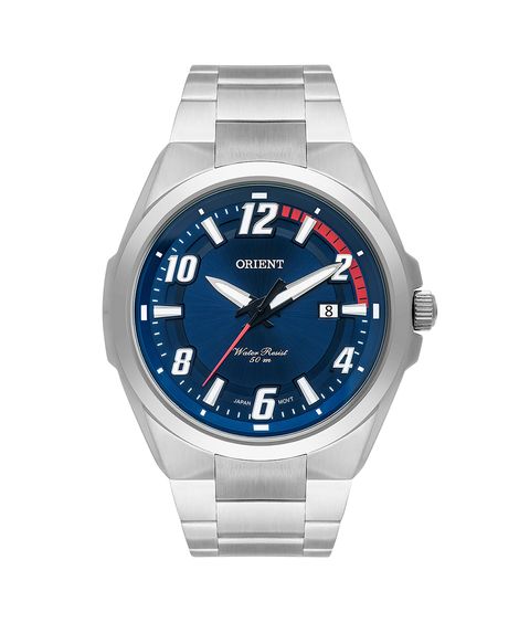 relógio orient analógico calendário mbss1424 d2sx prateado