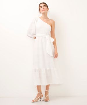 vestido ombro único de laise off white