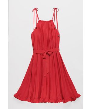 Vestido Midi de Festa Plissado Vermelho Sob