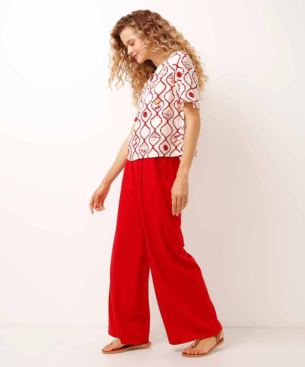 blusa de viscose decote v folhagens colorida