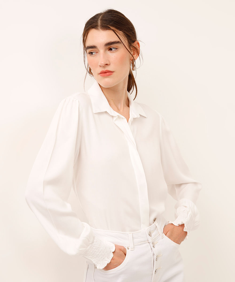 camisa de viscose com franzido off white