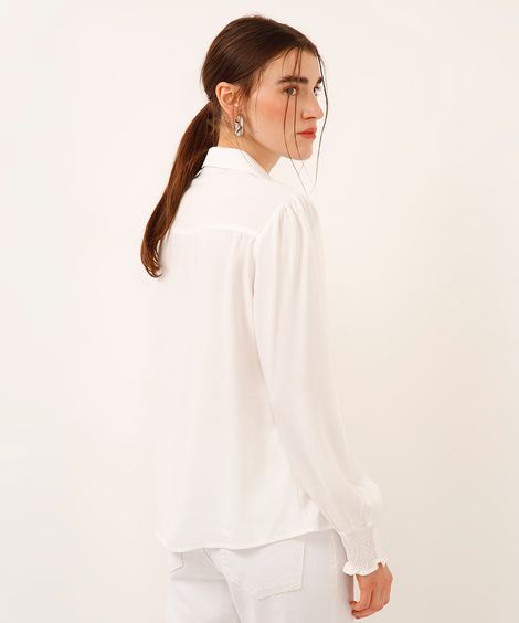 camisa de viscose com franzido off white
