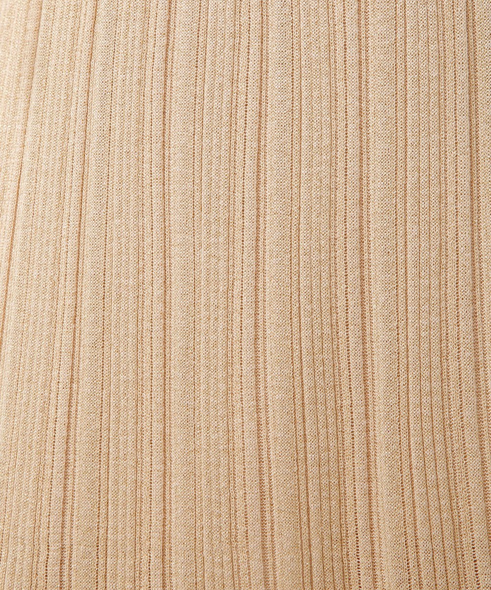 saia midi de tricot canelado com lurex dourada