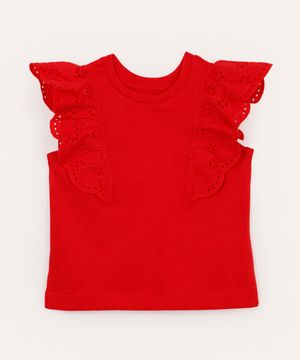 blusa infantil de algodão com laise vermelha