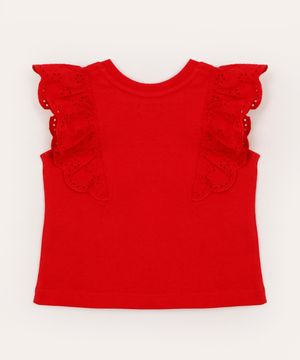 blusa infantil de algodão com laise vermelha