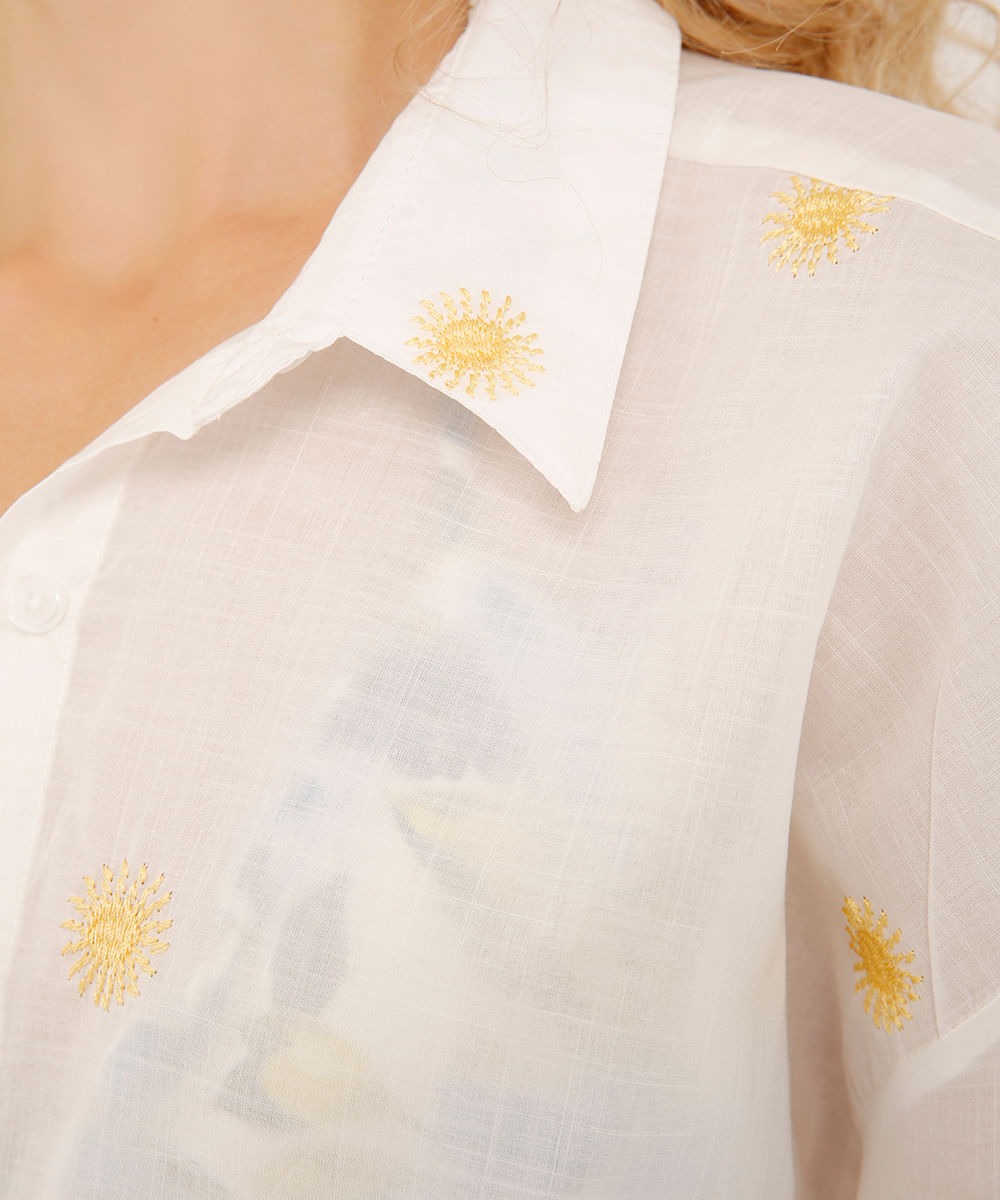 camisa saída de praia com bordados off white